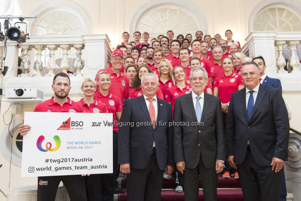 Bundes-Sportorganisation (BSO): BSO: Österreichs World Games Team durch Bundespräsidenten Van der Bellen verabschiedet (Fotocredit: BSO/Leo Hagen), © Aussender (10.07.2017) 
