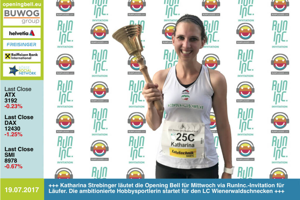 #openingbell am 19.7.: Katharina Strebinger läutet die Opening Bell für Mittwoch im Rahmen der RunInc.-Invitation für Läufer/innen. Die ambitionierte Hobbysportlerin startet für den LC Wienerwaldschnecken http://www.lc-wienerwaldschnecken.at/ http://www.runinc.at http://www.runplugged.com https://www.facebook.com/groups/Sportsblogged/ (19.07.2017)