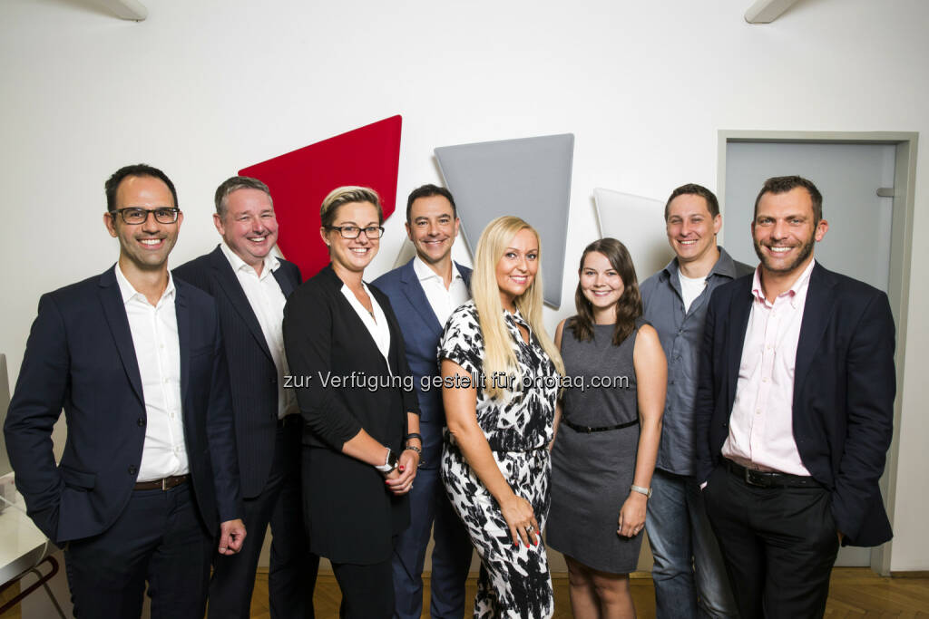 Walter Hassler, Andreas Knie, Claudia Anders, Andreas Weiss (CEO), Petra Hofstätter, Sonja Mather, Paul Hotko und Andreas Martin - Dentsu Aegis Network Austria: Dentsu Aegis Network Austria übernimmt media.at (Fotocredit: Dentsu Aegis Network Austria / Lukas Ilgner), © Aussendung (19.07.2017) 