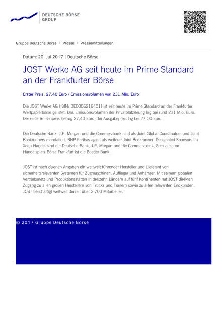 JOST Werke AG seit heute im Prime Standard an der Frankfurter Börse, Seite 1/1, komplettes Dokument unter http://boerse-social.com/static/uploads/file_2291_jost_werke_ag_seit_heute_im_prime_standard_an_der_frankfurter_borse.pdf (20.07.2017) 