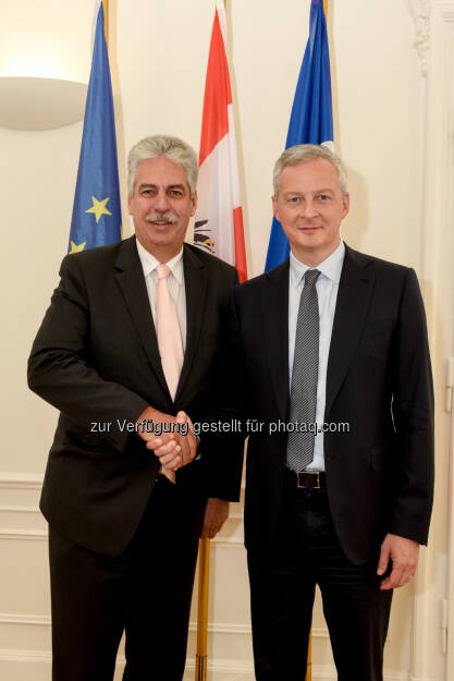 Österreichs Finanzminister Hans Jörg Schelling und Frankreichs Finanz- und Wirtschaftsminister Bruno Le Maire - Bundesministerium für Finanzen: BMF: Schelling begrüßt französischen Finanzminister Le Maire in Wien (Fotocredit: BMF/Bruckberger), © Aussender (31.07.2017) 