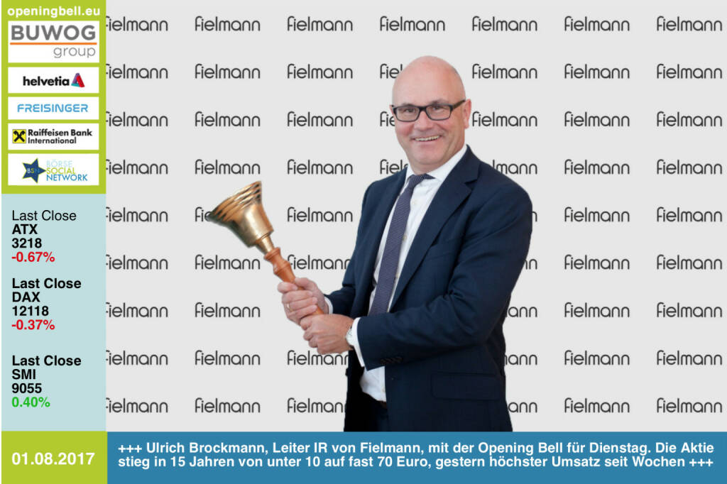 #openingbell am 1.8.: Ulrich Brockmann, Leiter IR von Fielmann, läutet die Opening Bell für Dienstag. Die Aktie stieg in 15 Jahren von unter 10 auf fast 70 Euro, gestern gab es den höchsten Handelsumsatz seit Wochen https://www.fielmann.at https://www.facebook.com/groups/GeldanlageNetwork/  (01.08.2017) 