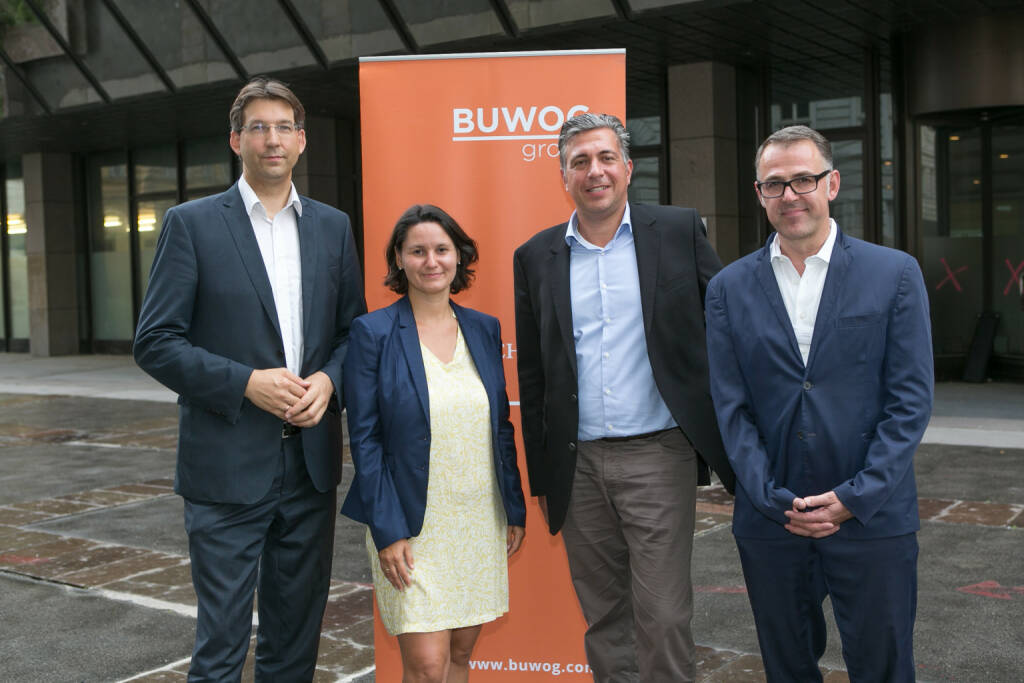 Buwog: Zeitplan Projekt Rathausstraße + Infoveranstaltung  (v.l.n.r.) Markus Figl (BV 1. Bezirk), Veronika Mickel-Göttfert (BV 8. Bezirk), Buwog-GF Andreas Holler, Anrainer-Ombudsmann Thomas Romm (c) Martina Draper für Buwog (04.08.2017) 