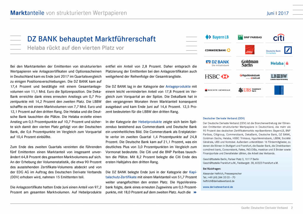 Juni 2017: Marktanteile von strukturierten Wertpapieren in Deutschland, Seite 2/8, komplettes Dokument unter http://boerse-social.com/static/uploads/file_2310_juni_2017_marktanteile_von_strukturierten_wertpapieren_in_deutschland.pdf (21.08.2017) 