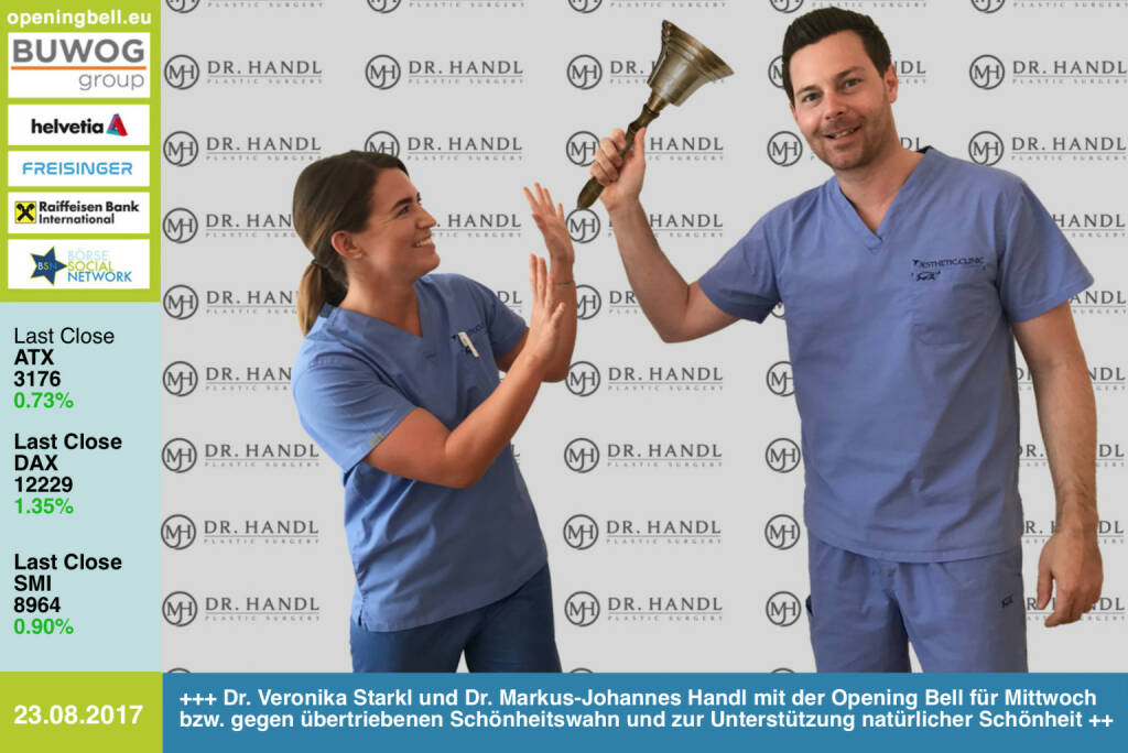 #openingbell am 23.8.: Assistentin Dr. Veronika Starkl und Dr. Markus-Johannes Handl läuten die Opening Bell für Mittwoch bzw. symbolisch gegen übertriebenen Schönheitswahn und zur Unterstützung natürlicher Schönheit http://www.mjhandl.at  http://www.aesthetic.clinic https://www.facebook.com/groups/GeldanlageNetwork/ #goboersewien (23.08.2017)