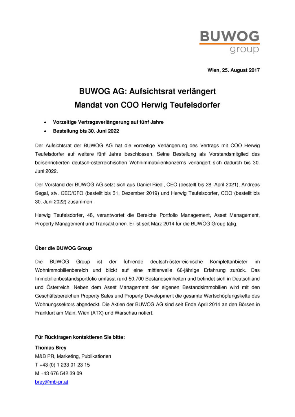 Buwog: Vertragsverlängerung für COO Herwig Teufelsdorfer, Seite 1/1, komplettes Dokument unter http://boerse-social.com/static/uploads/file_2315_buwog_vertragsverlangerung_fur_coo_herwig_teufelsdorfer.pdf