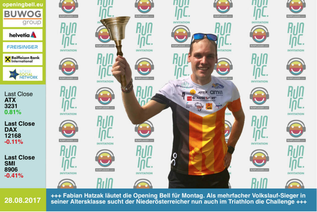 #openingbell am 28.8.: Fabian Hatzak läutet die Opening Bell für Montag im Rahmen der RunInc.-Invitation. Als mehrfacher Volkslauf-Sieger in seiner Altersklasse (u.a. gestern beim Wienerwaldlauf 2017) sucht der Niederösterreicher nun auch im Triathlon die Challenge http://www.runinc.at  http://www.runplugged.com  https://www.facebook.com/groups/Sportsblogged/   (28.08.2017)