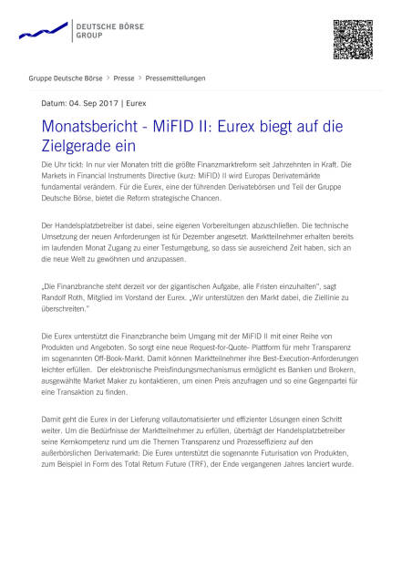 MiFID II: Eurex biegt auf die Zielgerade ein, Seite 1/2, komplettes Dokument unter http://boerse-social.com/static/uploads/file_2320_mifid_ii_eurex_biegt_auf_die_zielgerade_ein.pdf (04.09.2017) 