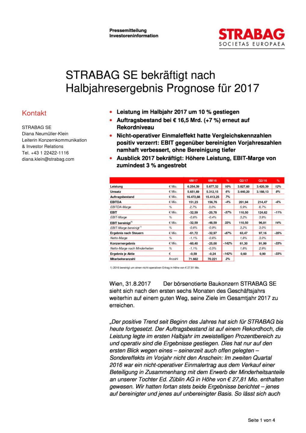 Strabag bekräftigt nach Halbjahresergebnis Prognose für 2017, Seite 1/4, komplettes Dokument unter http://boerse-social.com/static/uploads/file_2321_strabag_bekraftigt_nach_halbjahresergebnis_prognose_fur_2017.pdf