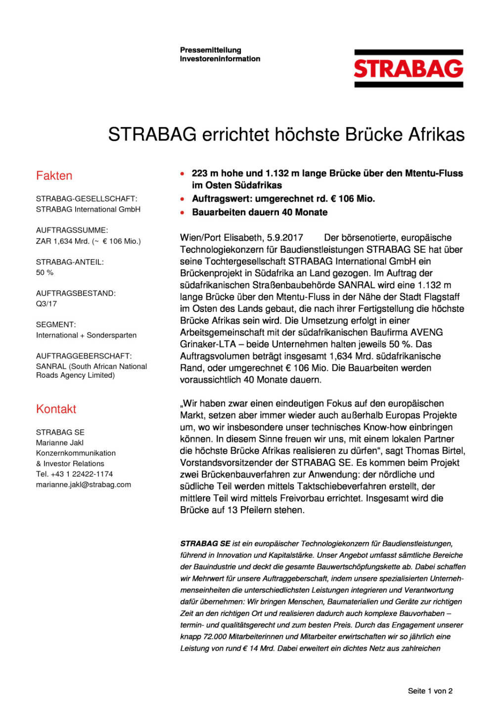 Strabag errichtet höchste Brücke Afrikas, Seite 1/2, komplettes Dokument unter http://boerse-social.com/static/uploads/file_2325_strabag_errichtet_hochste_brucke_afrikas.pdf