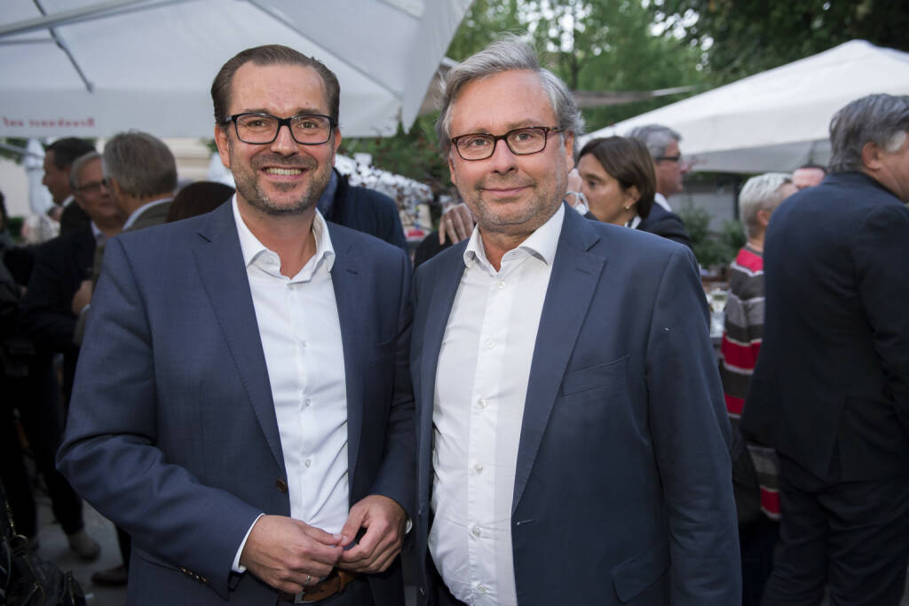 APA-Bieriger 2017, v.l.n.r.: Clemens Pig (APA) und Alexander Wrabetz (ORF); Foto: APA/APA-Fotoservice/Martin Hörmandinger, © Aussender (06.09.2017) 