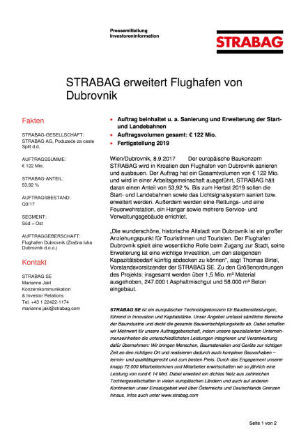 Strabag erweitert Flughafen von Dubrovnik, Seite 1/2, komplettes Dokument unter http://boerse-social.com/static/uploads/file_2329_strabag_erweitert_flughafen_von_dubrovnik.pdf (08.09.2017) 