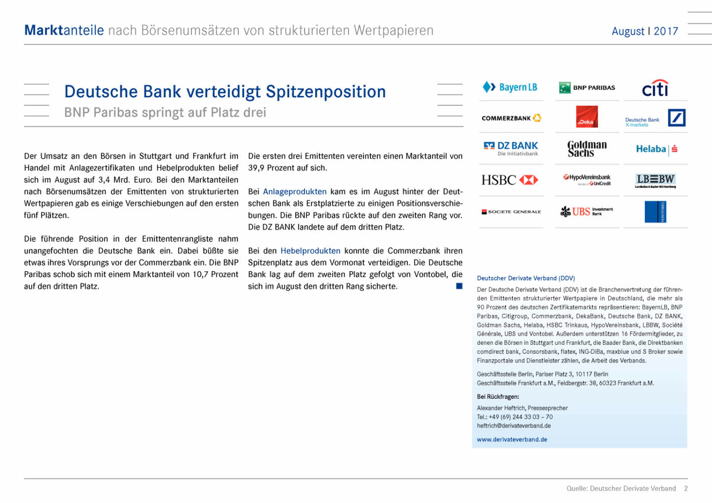Zertifikatemarkt Deutschland: Deutsche Bank verteidigt Spitzenposition, Seite 2/15, komplettes Dokument unter http://boerse-social.com/static/uploads/file_2331_zertifikatemarkt_deutschland_deutsche_bank_verteidigt_spitzenposition.pdf