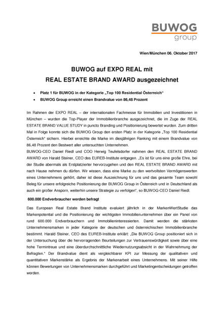 Buwog auf Expo Real mit Real Estate Brand Award ausgezeichnet, Seite 1/2, komplettes Dokument unter http://boerse-social.com/static/uploads/file_2358_buwog_auf_expo_real_mit_real_estate_brand_award_ausgezeichnet.pdf (06.10.2017) 