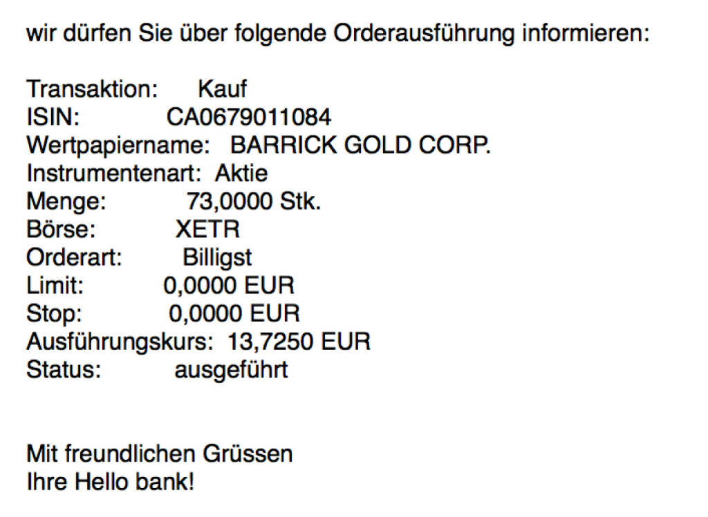 Kauf Barrick Gold für #100100hello #goboersewien (18.10.2017) 
