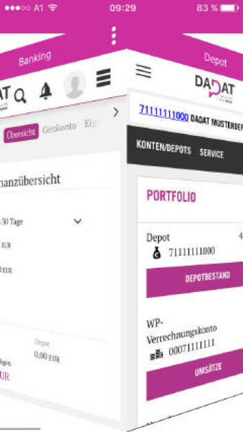 Vor einem halben Jahr ging mit der DADAT Bank (www.dad.at) eine neue österreichische Direktbank an den Start. Jetzt hat die DADAT Bank eine neue App gelauncht, deren einzigartiges “Cube-Design” insbesondere das Navigieren am Smartphone noch einfacher gestaltet. Im Rahmen der All-In-One-Lösung stehen neben sämtlichen Banking-Funktionen auch alle Services der DADAT Bank für den Handel mit Wertpapieren zur Verfügung. Bildquelle: Dadat (19.10.2017) 