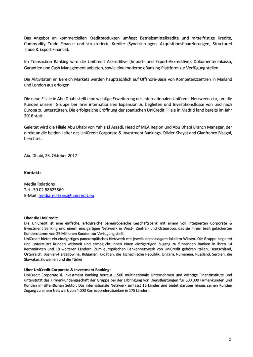 UniCredit eröffnet Filiale in Abu Dhabi, Seite 2/2, komplettes Dokument unter http://boerse-social.com/static/uploads/file_2372_unicredit_eroffnet_filiale_in_abu_dhabi.pdf
