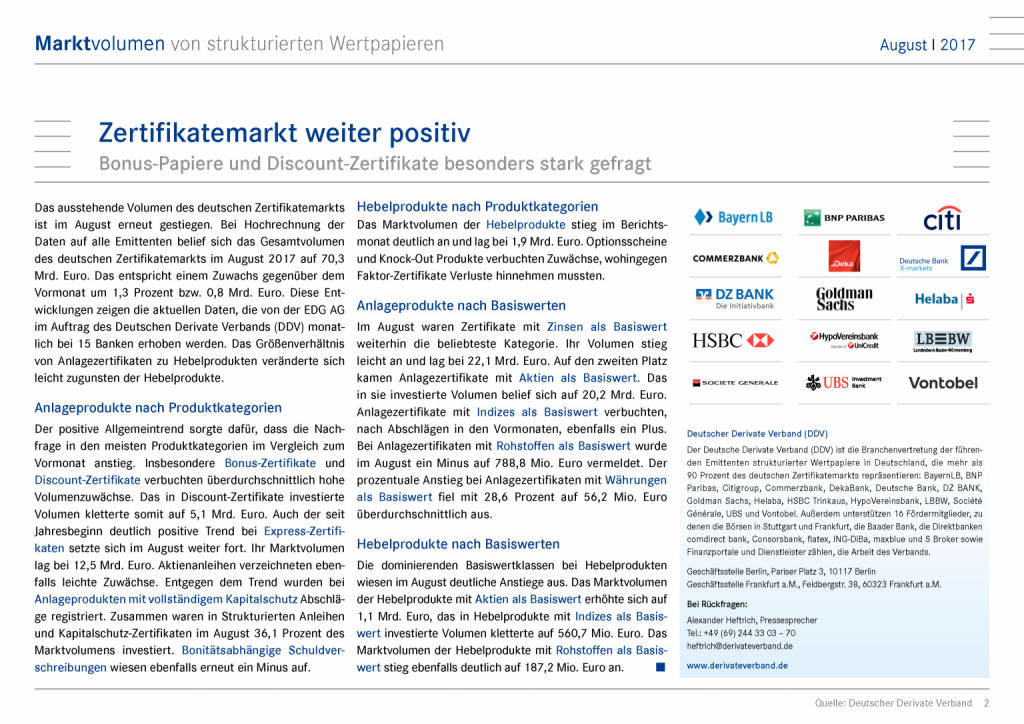 Zertifikatemarkt Deutschland: Marktvolumen August 2017, Seite 2/6, komplettes Dokument unter http://boerse-social.com/static/uploads/file_2374_zertifikatemarkt_deutschland_marktvolumen_august_2017.pdf (24.10.2017) 