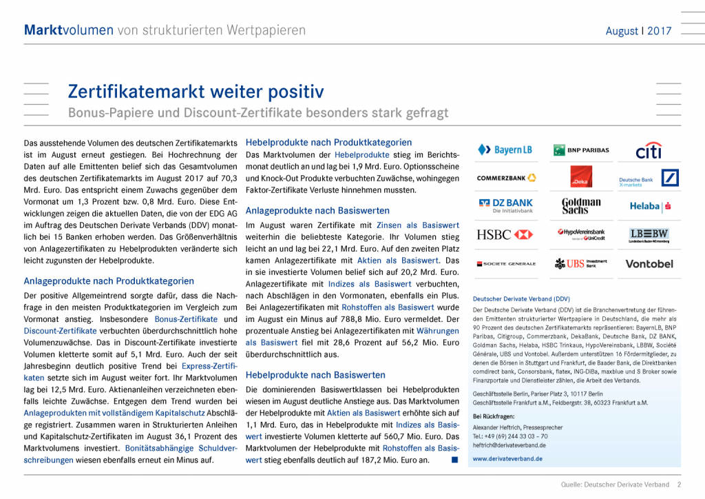 Zertifikatemarkt Deutschland: Marktvolumen August 2017, Seite 2/6, komplettes Dokument unter http://boerse-social.com/static/uploads/file_2374_zertifikatemarkt_deutschland_marktvolumen_august_2017.pdf (24.10.2017) 