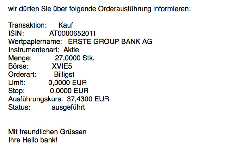 Kauf Erste Group für #100100hello #goboersewien (24.10.2017) 