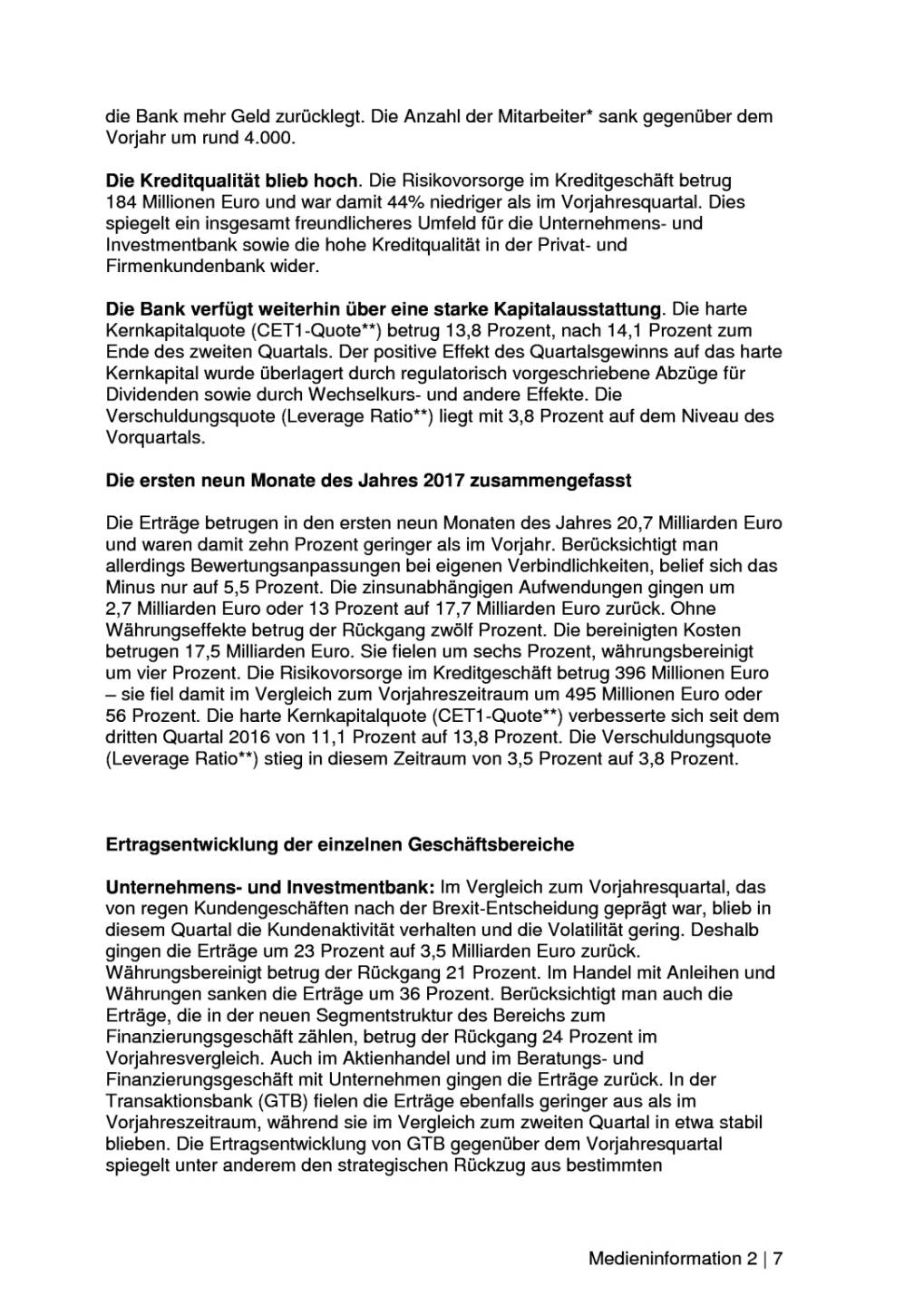 Deutsche Bank: Q3, Seite 2/7, komplettes Dokument unter http://boerse-social.com/static/uploads/file_2378_deutsche_bank_q3.pdf