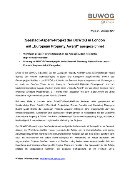 Seestadt-Aspern-Projekt der Buwog in London mit „European Property Award“ ausgezeichnet, Seite 1/2, komplettes Dokument unter http://boerse-social.com/static/uploads/file_2383_seestadt-aspern-projekt_der_buwog_in_london_mit_european_property_award_ausgezeichnet.pdf (31.10.2017) 