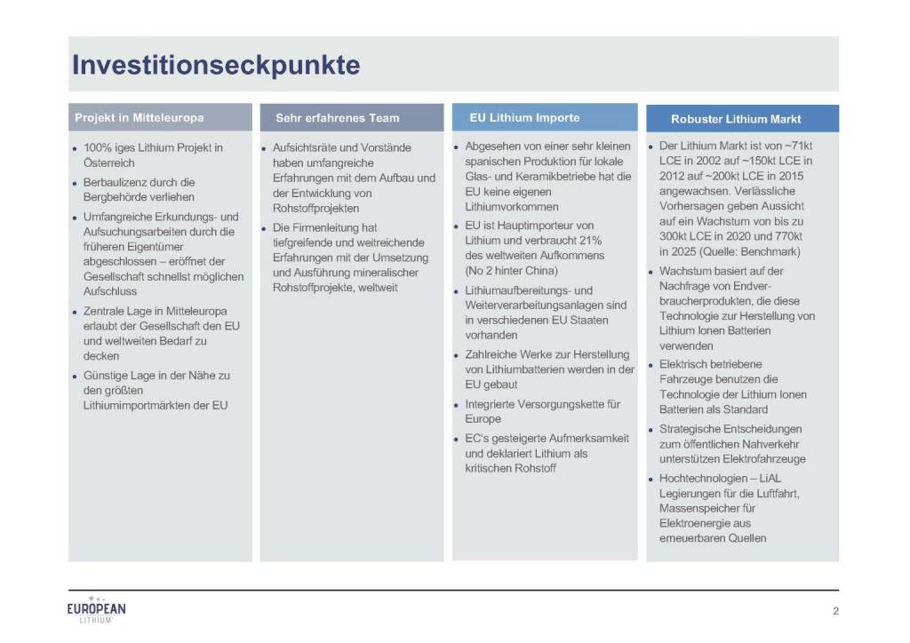 Präsentation European Lithium - Investitionseckpunkte (07.11.2017) 