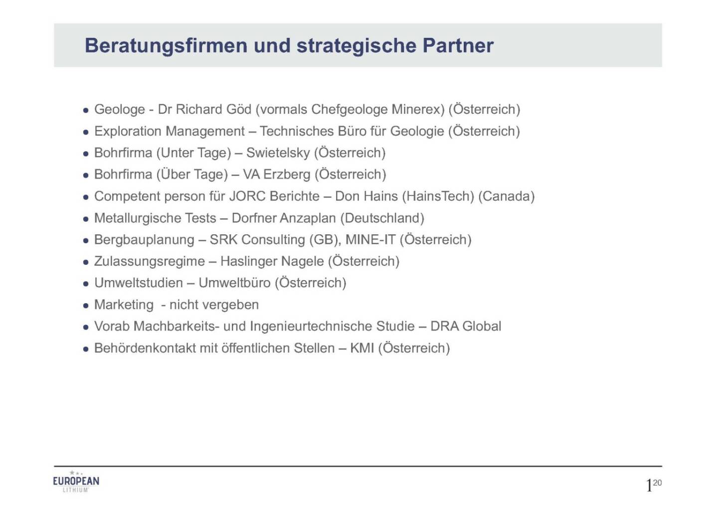 Präsentation European Lithium - Beratungsfirmen