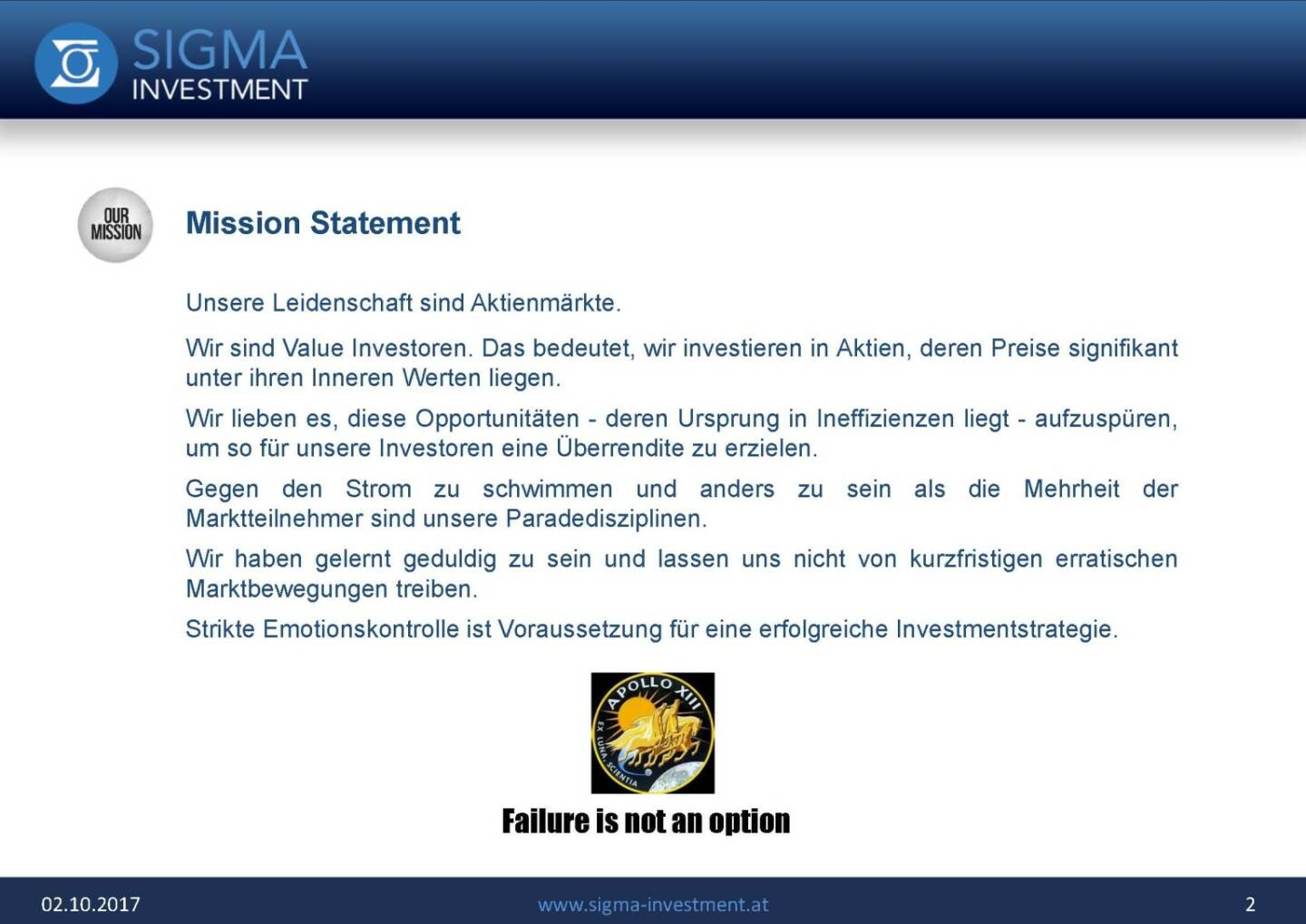 Präsentation Sigma Alfa European Opportunities Fonds - Mission Statement