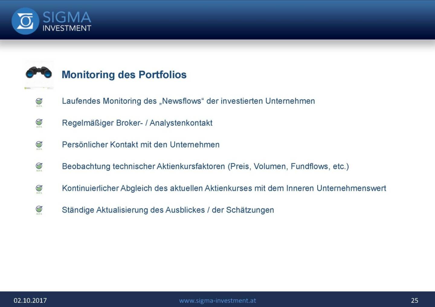 Präsentation Sigma Alfa European Opportunities Fonds - Monitoring