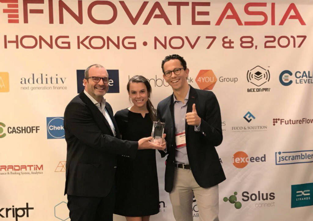 YUKKA Lab AG, das FinTech-Startup für Realtime News-Analytics aus Berlin, gewinnt den „Best of Show“-Preis auf der FinovateAsia in Hong Kong. Foto: Yukka, © Aussendung (10.11.2017) 