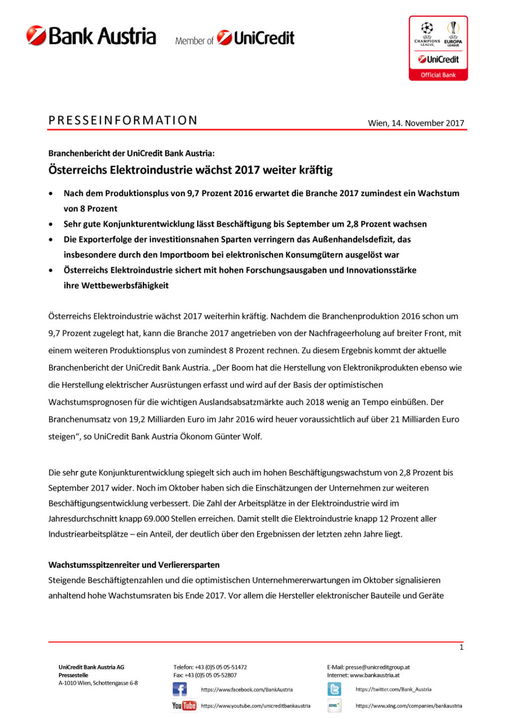 Österreichs Elektroindustrie wächst 2017 weiter kräftig, Seite 1/3, komplettes Dokument unter http://boerse-social.com/static/uploads/file_2391_osterreichs_elektroindustrie_wachst_2017_weiter_kraftig.pdf