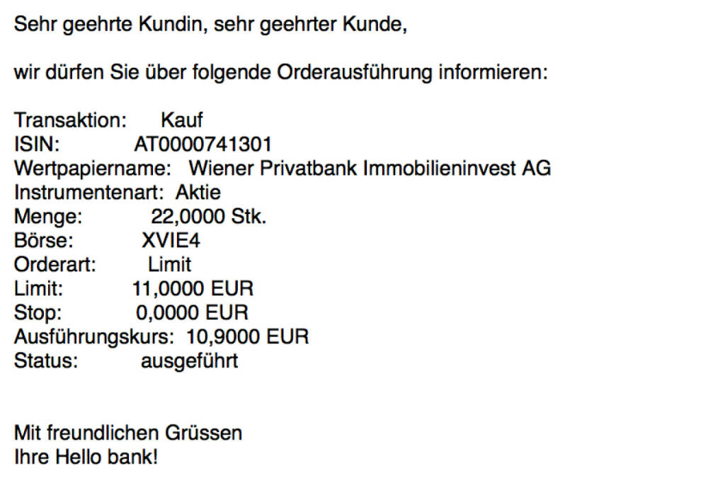 Kauf Wiener Privatbank für #100100hello (Teilausführungen) (24.11.2017) 