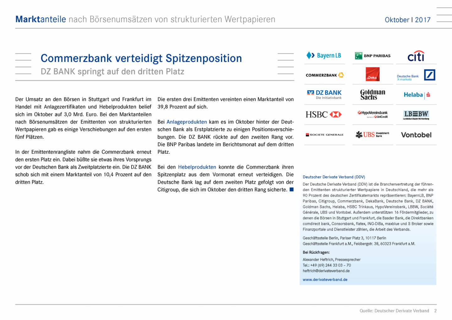 Zertifikatemarkt Deutschland: Commerzbank verteidigt Spitzenposition, Seite 2/15, komplettes Dokument unter http://boerse-social.com/static/uploads/file_2402_zertifikatemarkt_deutschland_commerzbank_verteidigt_spitzenposition.pdf