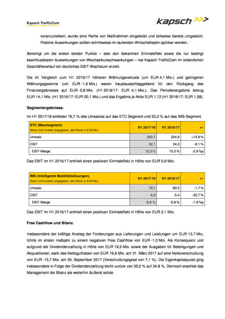 Kapsch: Halbjahreszahlen 2017/18, Seite 2/3, komplettes Dokument unter http://boerse-social.com/static/uploads/file_2405_kapsch_halbjahreszahlen_201718.pdf (29.11.2017) 