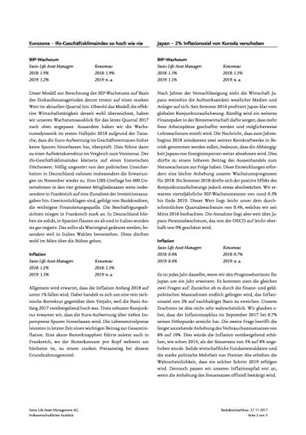 Swiss Life Finanzmarkt- und Volkswirtschaftsausblick 12/2017, Seite 2/6, komplettes Dokument unter http://boerse-social.com/static/uploads/file_2409_swiss_life_finanzmarkt-_und_volkswirtschaftsausblick_122017.pdf (05.12.2017) 