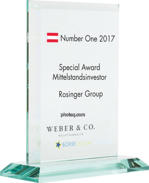 Number One Awards 2017 - Special Award Mittelstandsinvestor - Rosinger Group, © photaq (22.01.2018) 