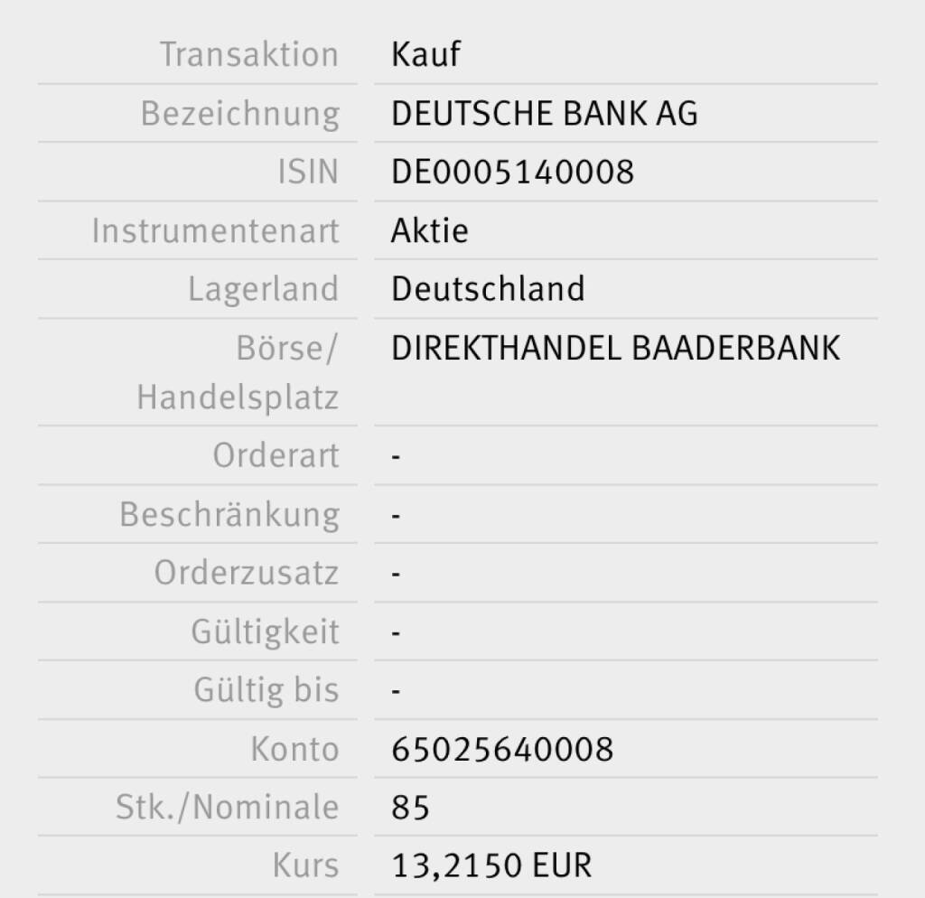 Kauf Deutsche Bank für #100100hello #baader (06.02.2018) 