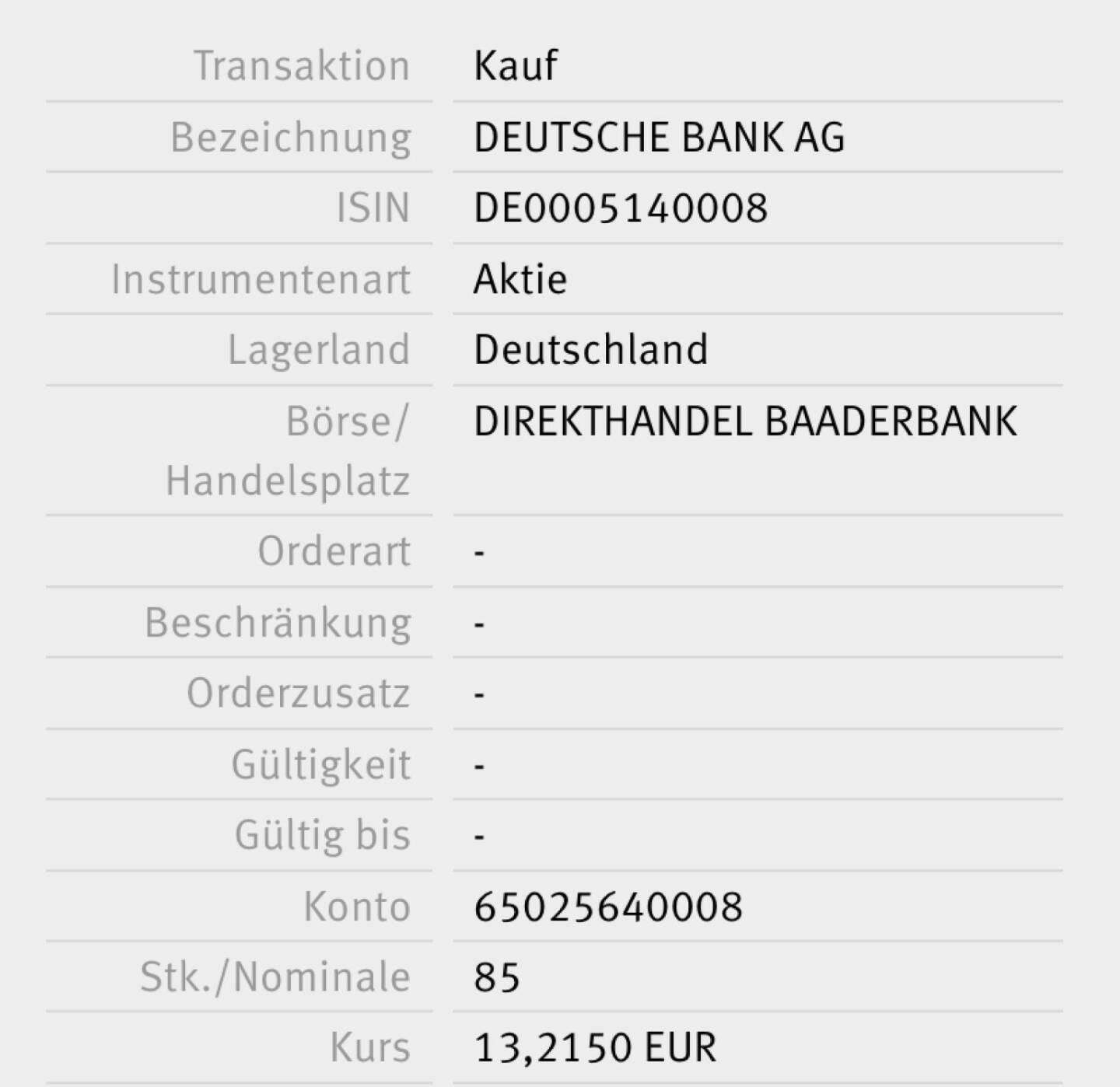 Kauf Deutsche Bank für #100100hello #baader