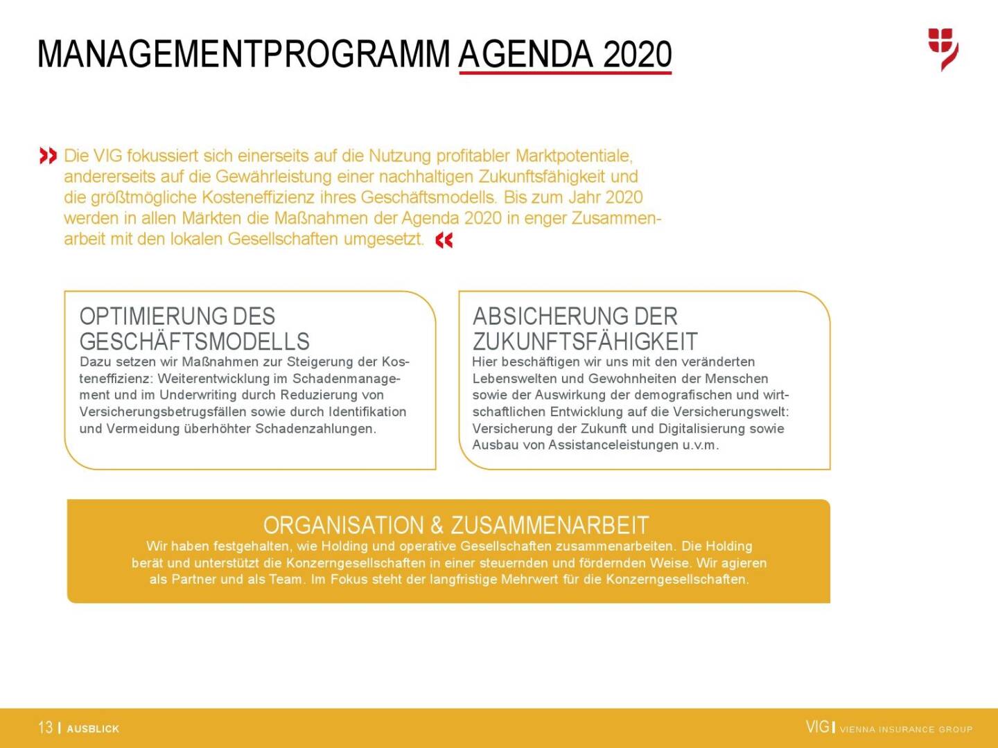 VIG Unternehmenspräsentation - Managementprogramm Agenda 2020