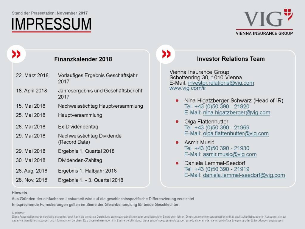 VIG Unternehmenspräsentation - Impressum (20.02.2018) 