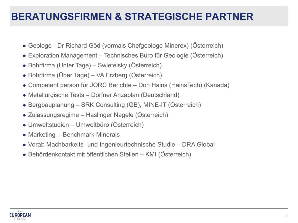 Präsentation European Lithium - Beratungsfirmen und strategische Partner (27.02.2018)