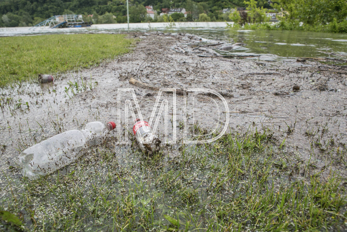 Hochwasser, Greifenstein, Coca-Cola Flaschen