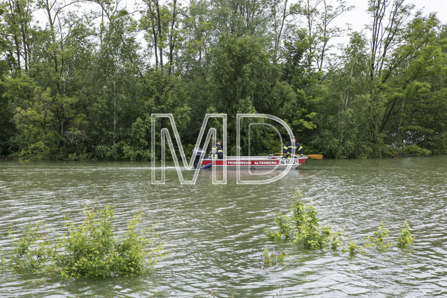 Hochwasser, Altenberg, Feuerwehrboot