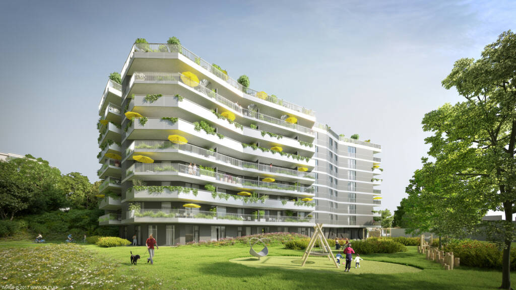 Raiffeisen Vorsorge Wohnung GmbH: Erstes Platin Zertifiziertes Wohngebäude „Anton“ feiert Dachgleiche!, Visualisierung Anton-Kuh-Weg. 5, 1030 Wien; Foto: oln (16.04.2018) 