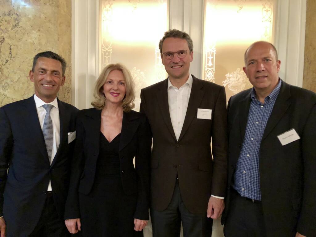 Jürg Kallay (Swissprivate AG Zürich), Sabine Duchaczeck, Nicolai von Engelhardt (Co-Investor AG Zürich), Gregory Gettinger (Gettinger Family Fund), Bild: www.familyofficeday.at (02.07.2018) 