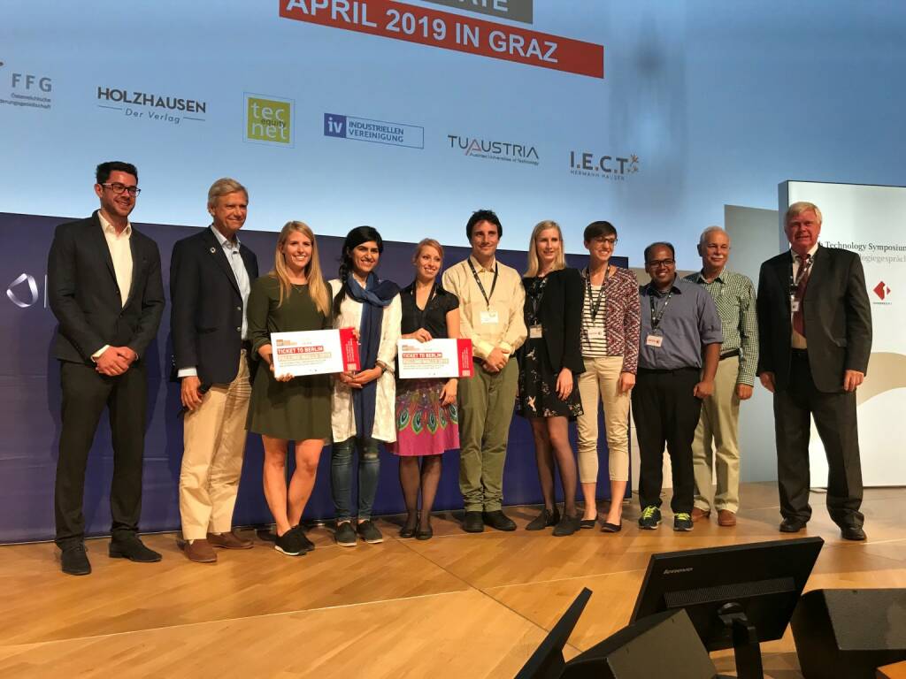 Alpbacher Technologiegespräche: Cosima Prahm gewinnt Falling Walls Lab Austria in Alpbach, gemeinsam mit Nicole Heinzl fährt sie im November zum großen Finale nach Berlin. Die TeilnehmerInnen der Alpbach Session des Falling Walls Lab Austria mit den Chairs Hermann Hauser, Jürgen Mlynek und Wolfgang Knoll. Fotocredit: AIT/Narula, © Aussendung (24.08.2018) 