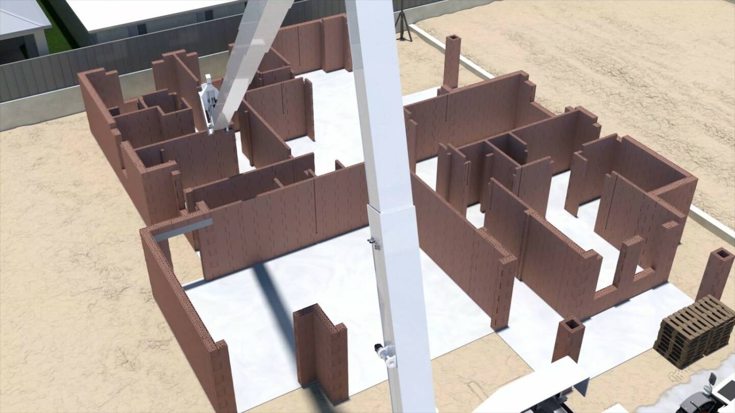 Wienerberger AG und Fastbrick Robotics Limited wollen auf Basis der Hadrian X-Technologie Lösungen entwickeln, mit denen Wohnraum schneller und günstiger realisiert werden kann. Credit: Fastbrick Robotics Limited