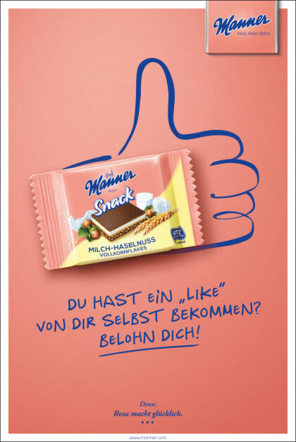Josef Manner u. Comp. AG: Manner Snack Kampagne 2018, Sujet Social Media, Like, Fotocredit: Manner, © Aussender (18.09.2018) 