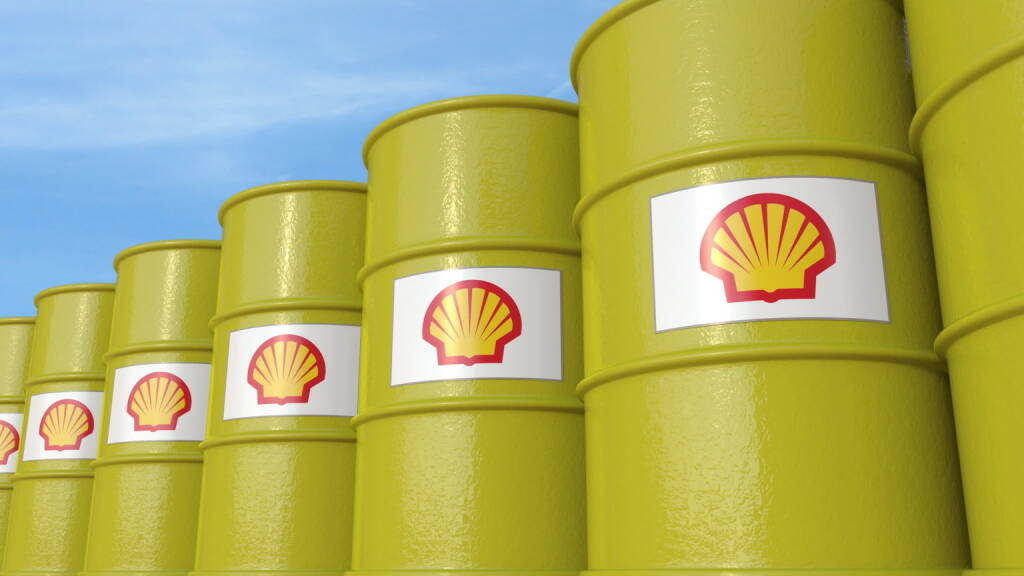 Royal Dutch Shell, Ölfässer - https://de.depositphotos.com/163869010/stock-photo-row-of-metal-barrels-with.html, © <a href=